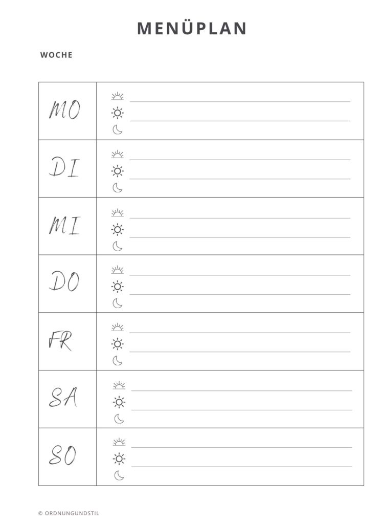 Menüplan Vorlage Wochenplan zum Downloaden